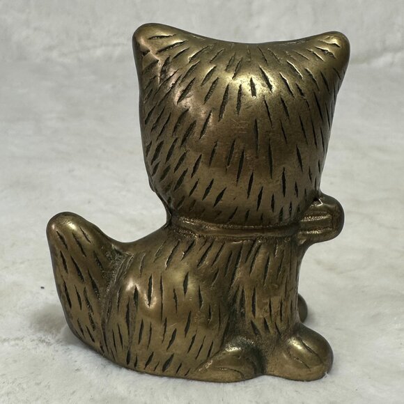 Vintage Solid Brass Kitty Kitten Cat Paperweight Figurine 1970's shelf sitter - Picture 2 of 7